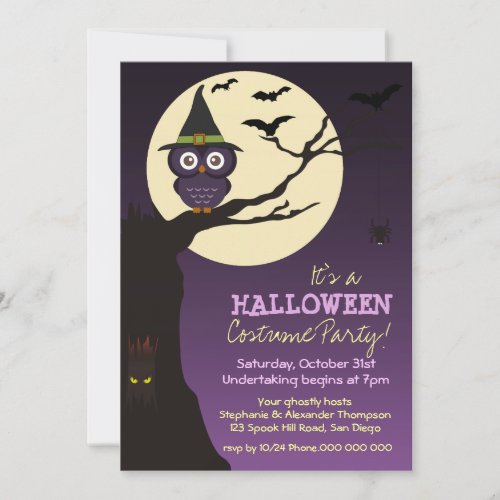 Owl on tree branch Halloween Birthday Party Invitation