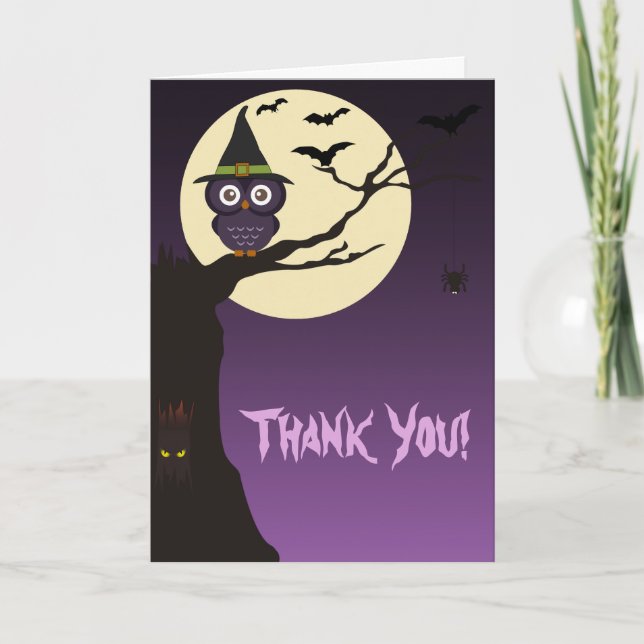 Owl on tree branch Halloween Thank You Card (Front)