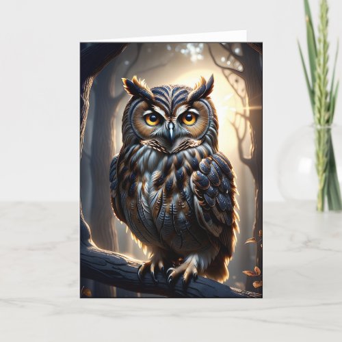 Owl on Tree Branch in Forest Blank Thank You Card