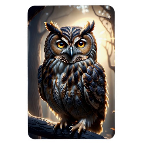 Owl on Tree Branch in Forest  Magnet