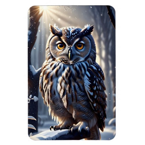 Owl on Tree Branch in Snowy Forest  Magnet