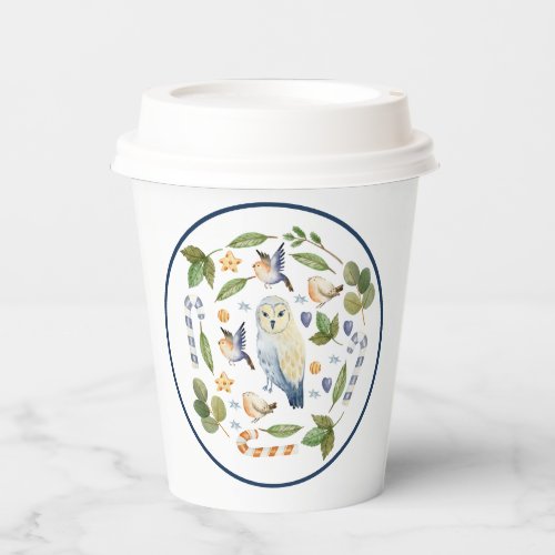 Owl on Tree Stump Birds Leaves Candy Canes Paper Cups