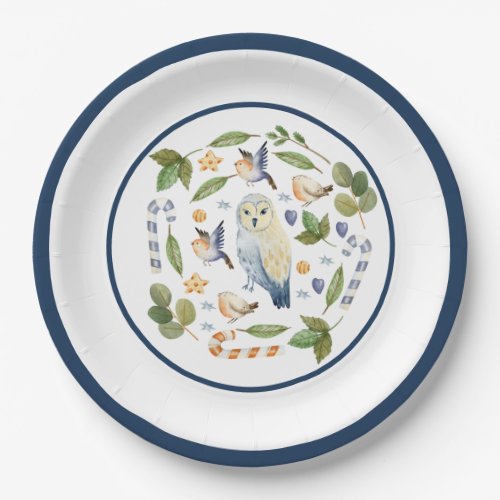 Owl on Tree Stump Birds Leaves Candy Canes Paper Plates