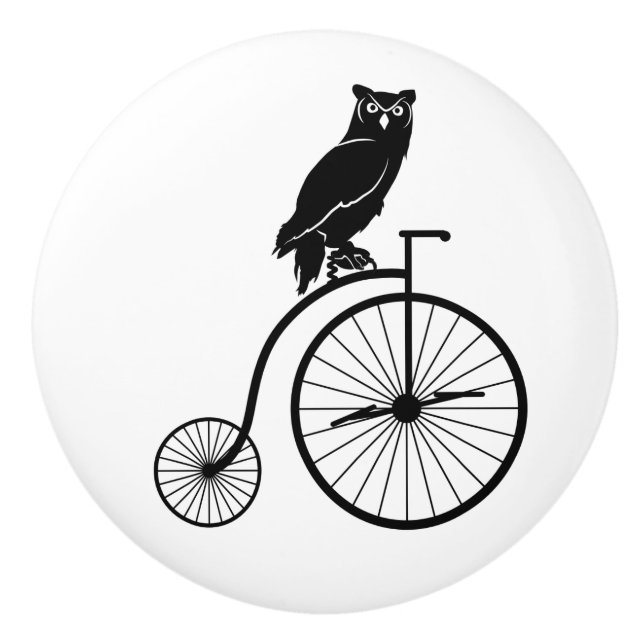 Owl on Vintage Bike Ceramic Knob (Front)