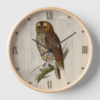Owl on Wood Look Clock