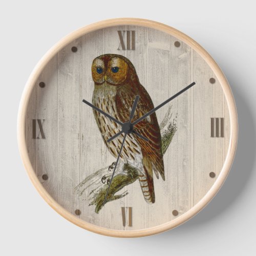 Owl on Wood Look Clock