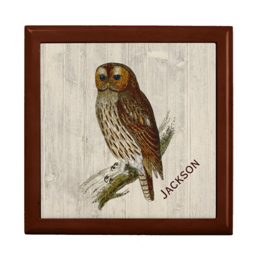 Owl on Wood Look Personalized  Gift Box