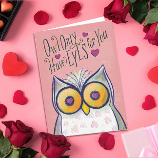 Owl Only Have Eyes For You Hearts Valentine Pun Holiday Card