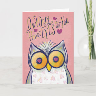 Owl Only Have Eyes For You Hearts Valentine Pun Holiday Card