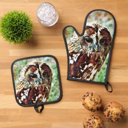 OWL OVEN MITT  POT HOLDER SET