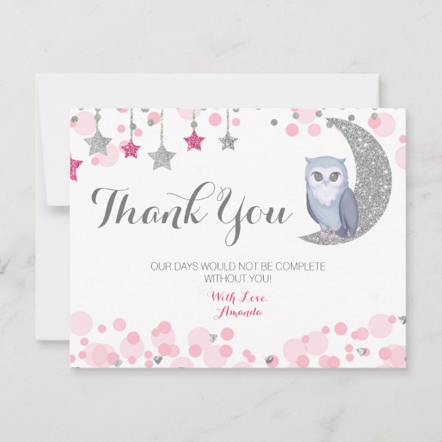 Owl Over the Moon baby shower Flat Thank You Card (Front)