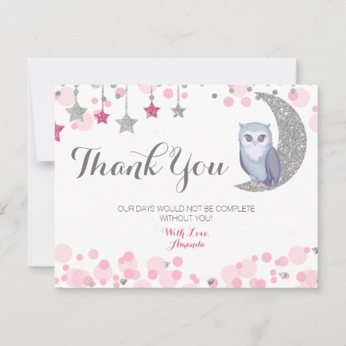 Owl Over the Moon baby shower Flat Thank You Card