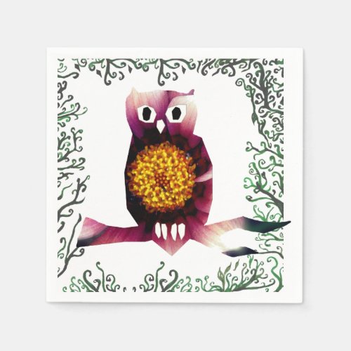 Owl Owl Bird Floral Art  Paper Napkins