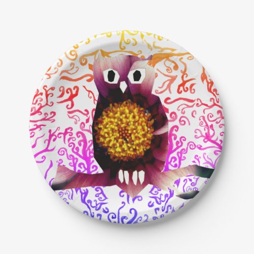 Owl Owl Bird Floral Art  Paper Plates