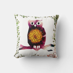 Owl, Owl Bird Floral Art Throw Cushion