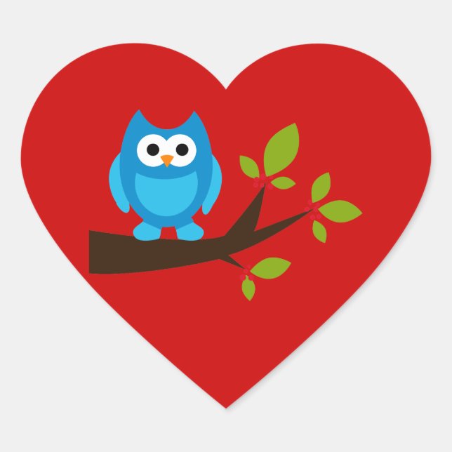 Owl Owls Bird Birds Blue Cute Tree Cartoon Animal Heart Sticker (Front)
