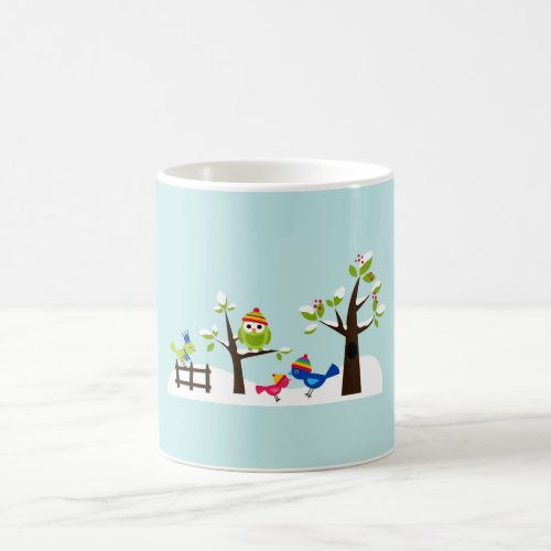 Owl Owls Birds Winter Snow Cute Tree Cartoon Coffe Coffee Mug