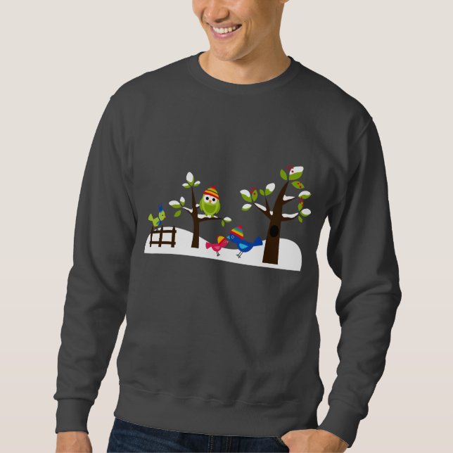 Owl Owls Birds Winter Snow Cute Tree Cartoon Sweatshirt (Front)