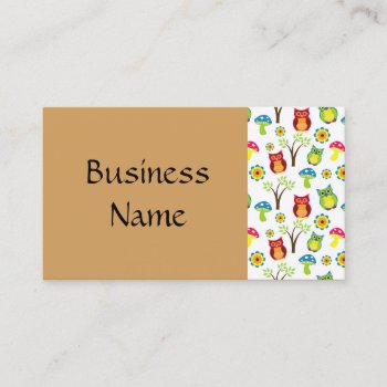 Owl Owls Branches Park Woodland Forest Leaf Cute Business Card by Designs_Accessorize at Zazzle