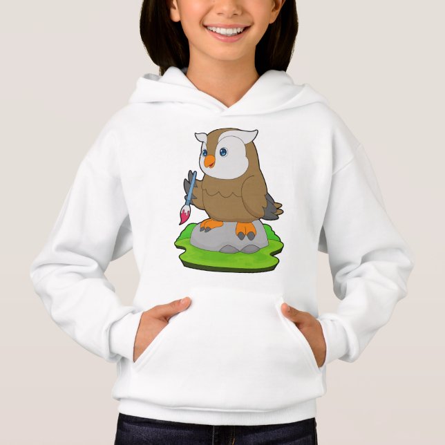 Owl Painter Paint brush Hoodie (Front)