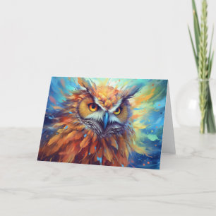 Owl Painting Abstract Art Colorful Watercolor Card