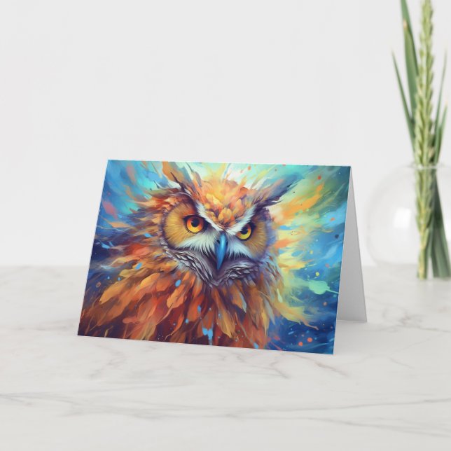Owl Painting Abstract Art Colorful Watercolor Card (Front)