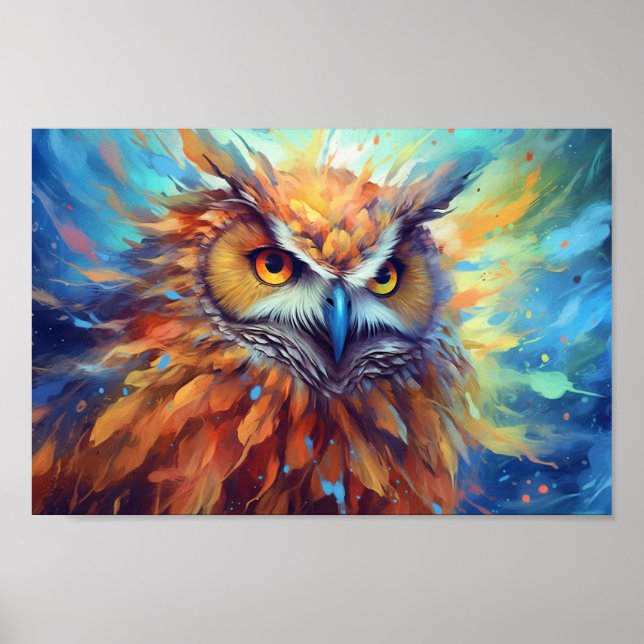 Owl Painting Abstract Art Colorful Watercolor Poster (Front)
