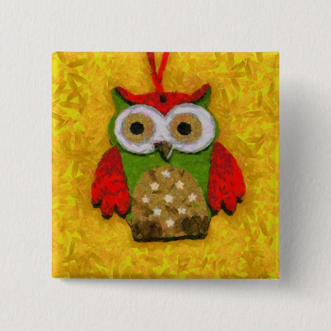 Owl painting pinback button (Front)