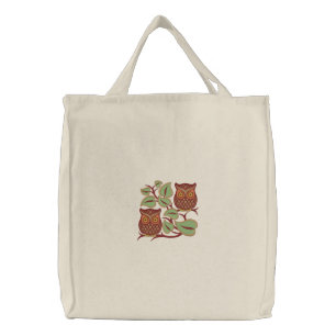 Owl Pair Embroidered Tote Bag