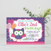 Owl Pal Girl's Birthday Party Invitation (Standing Front)
