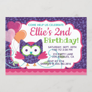 Owl Pal Girl's Birthday Party Invitation