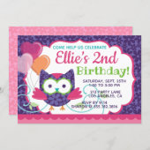 Owl Pal Girl's Birthday Party Invitation (Front/Back)