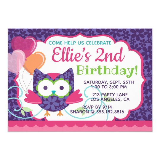 Owl Pal Girl's Birthday Party Invitation | Zazzle.com