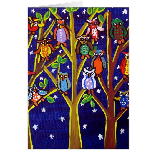 Owl Party Whimsical Folk Art Cards (Front)