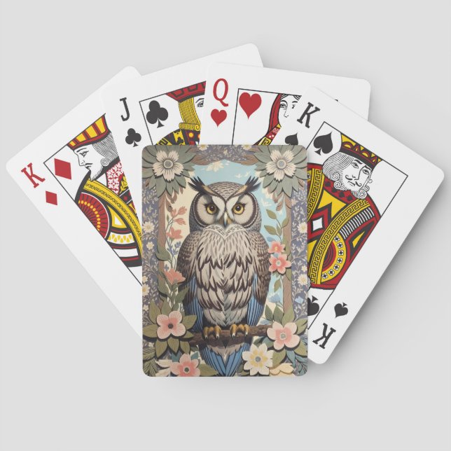 Owl Pastel Floral William Morris Inspired Poker Cards (Back)