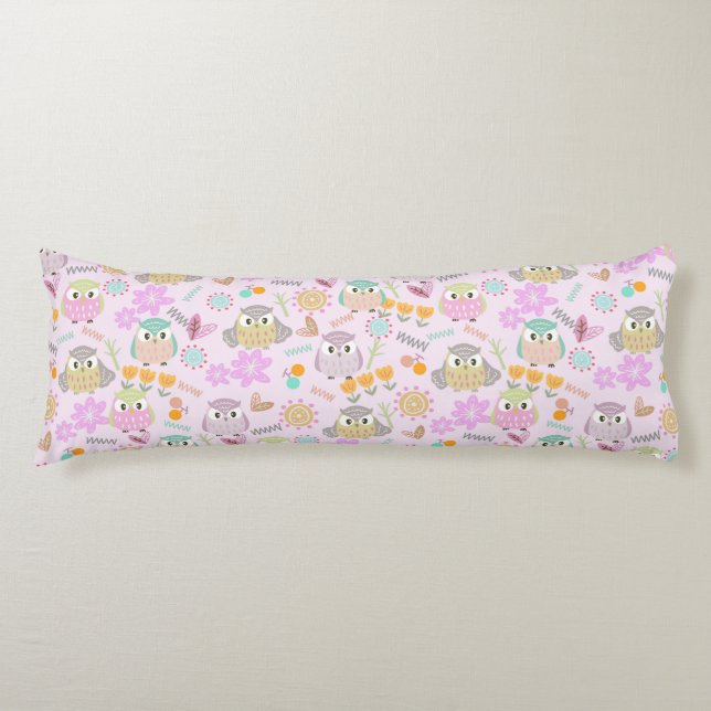 Owl Pastel Pink Body Pillow (Front)