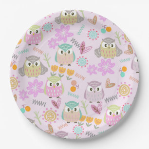 Owl Pastel Pink Paper Plates