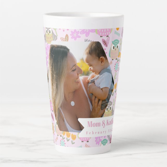 Owl Pastel Pink Photo Latte Mug (Front)