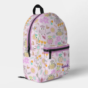 Owl Pastel Pink Printed Backpack