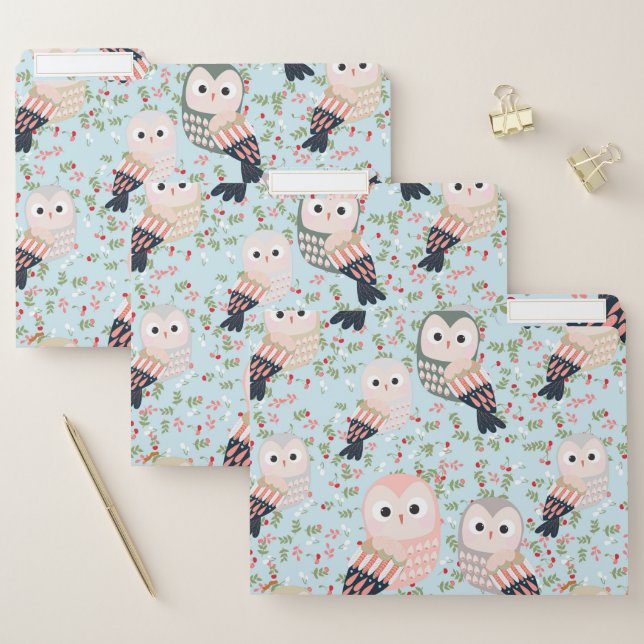 Owl Pattern Birds Girly Trendy Cute Pretty File Folder (Set)