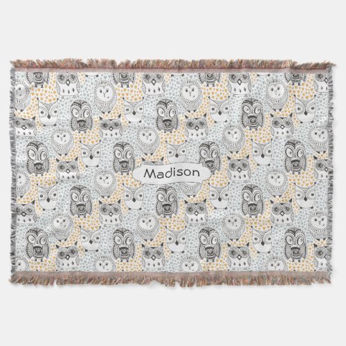 Owl Pattern custom name throw blanket