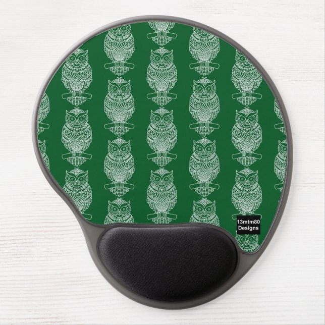 Owl (pattern dark green) - Gel Mouse Pad (Front)