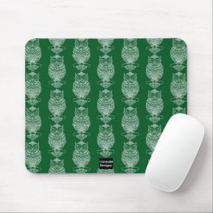 Owl (pattern dark green) - Mouse Pad