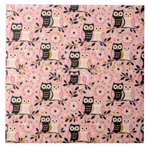 Owl Pattern Design - Illustrative, Whimsical, Natu Ceramic Tile