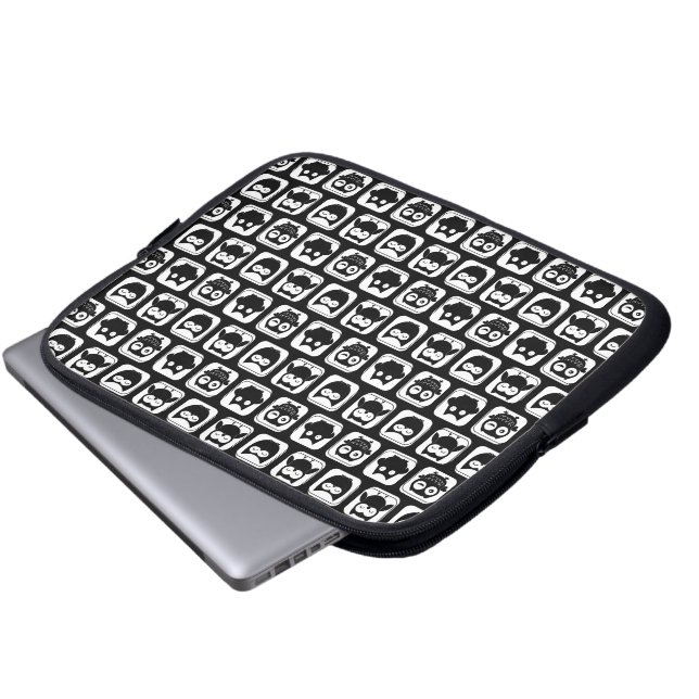 Owl Pattern in Black and White Laptop Sleeve (Front Bottom)