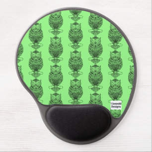 Owl (pattern neon green) - Gel Mouse Pad