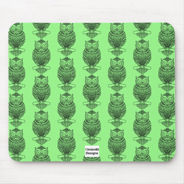Owl (pattern neon green) - Mouse Pad (Front)