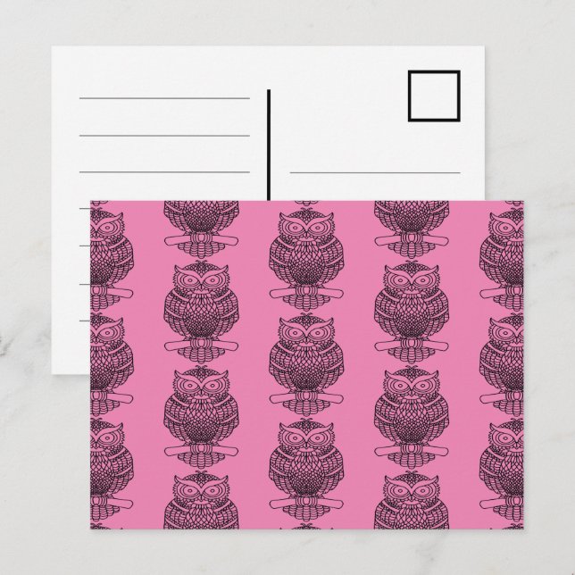 Owl (pattern pink) - Postcard (Front/Back)