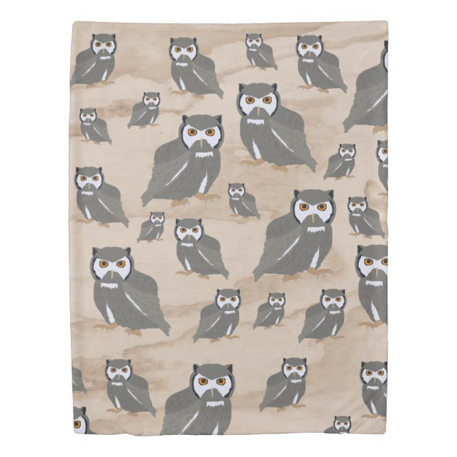 Owl Pattern & Rustic Wood  Duvet Cover (Front)