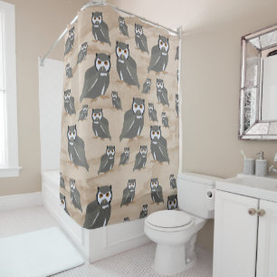 Owl Pattern & Rustic Wood Shower Curtain